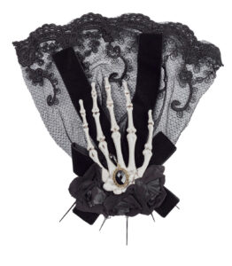 Skeleton Hand Hair Clip/Broach with Black Roses Jewel