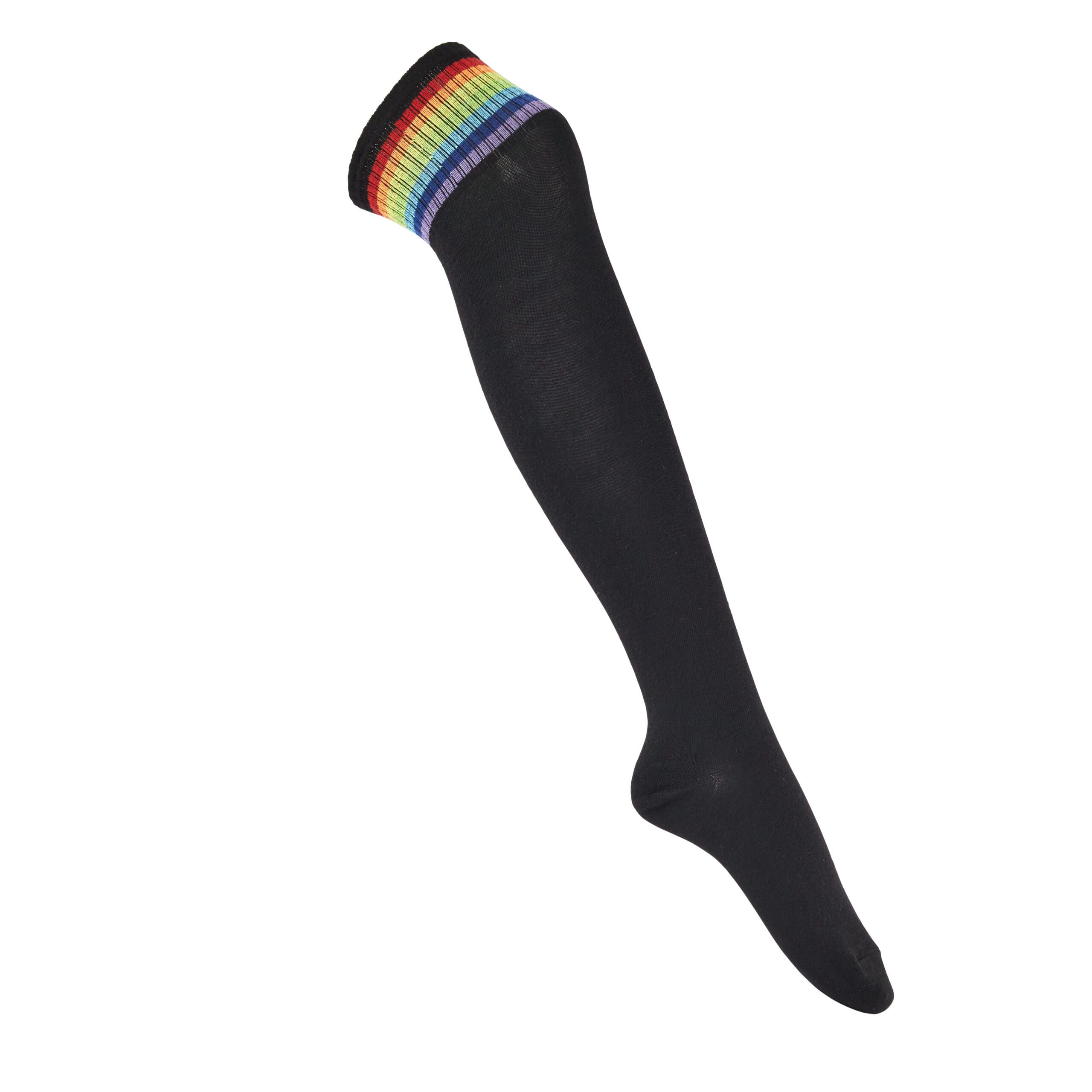 Black Over The Knee Socks With Rainbow Stripes Cybershop Australia