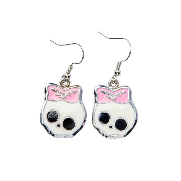 Earrings – Skull Pink Bow Diamonte