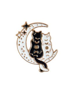 Mystic Cats with White Moon Pin