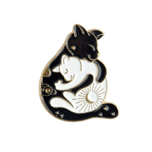 Cuddling Black and White Cats Pin