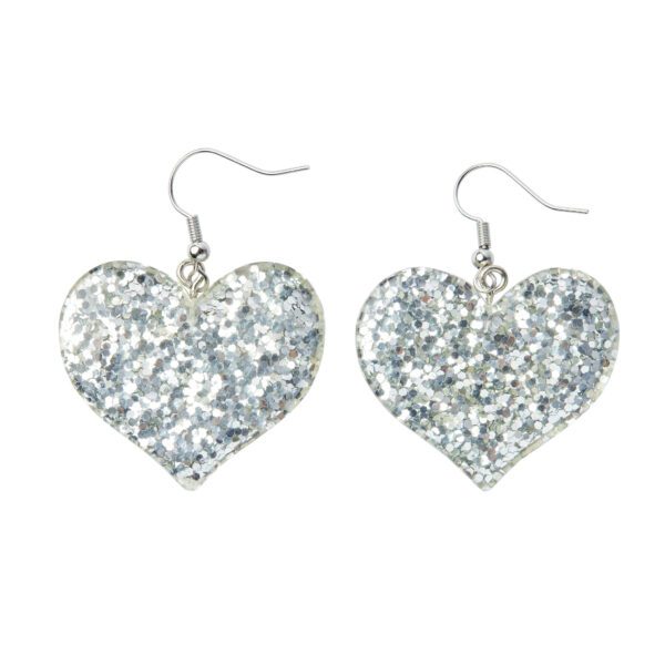 Earrings – Silver Glitter Love Hearts