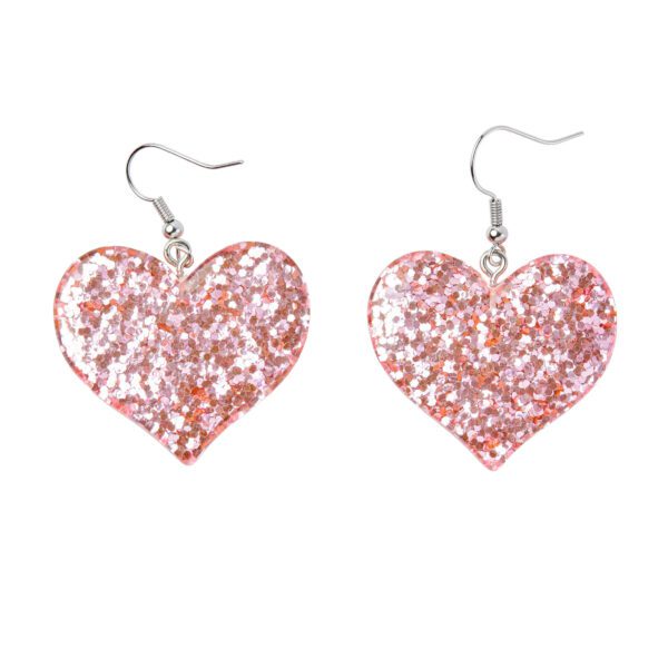 Earrings – Light Pink Glitter Love Hearts
