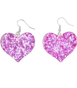 Earrings – Purple Glitter Love Hearts