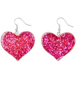 Earrings – Pink Glitter Love Hearts