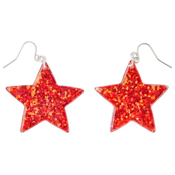 Earrings – Red Glitter Stars