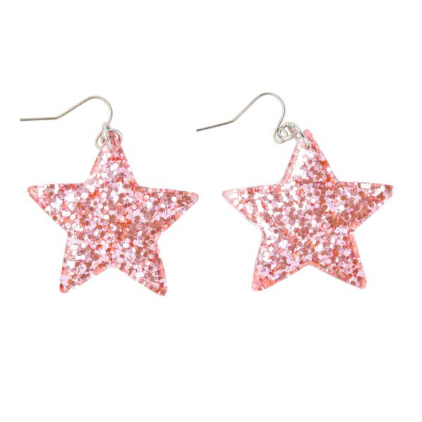 Earrings – Light Pink Glitter Stars