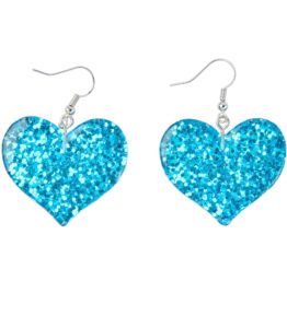 Earrings – Teal Glitter Love Hearts
