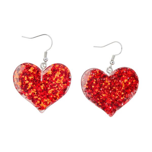 Earrings – Red Glitter Love Hearts