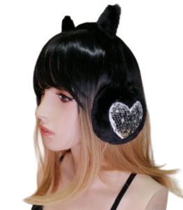 Black Cat Earmuffs / Heart Sequins