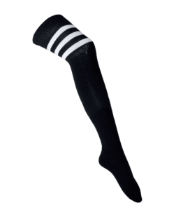 Thigh High Socks - Black/Three White Stripes