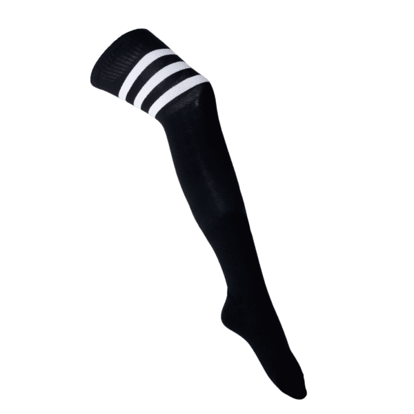 Thigh High Socks - Black/Three White Stripes