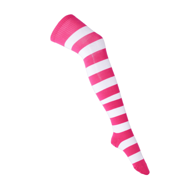 Thigh High Socks - White/Pink Stripes