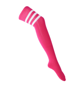 Thigh High Socks - Pink/Three White Stripes