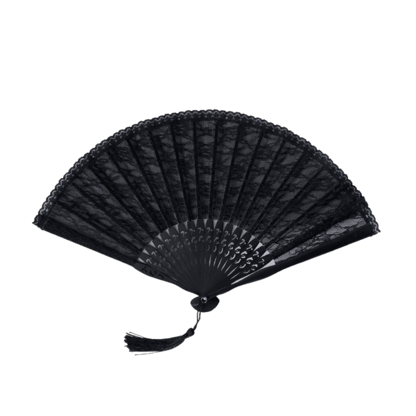 Hand Fan – Black/Lace Tassel