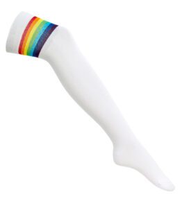 Pride Over The Knee Socks – White with Rainbow LGBTQ Stripe