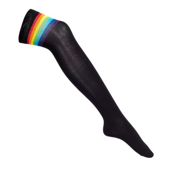 Pride Over The Knee Socks – Black with Rainbow LGBTQ Stripe