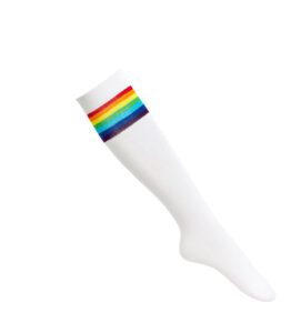Pride Knee High Socks – White with Rainbow LGBTQ Stripe