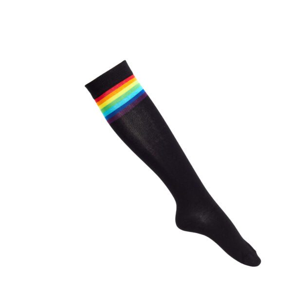 Pride Knee High Socks – Black with Rainbow LGBTQ Stripe