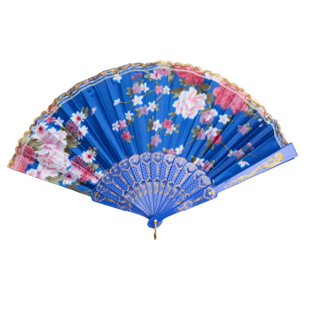 Beautiful Traditional Japanese Flower Hand Fan - Blue - Cybershop Australia