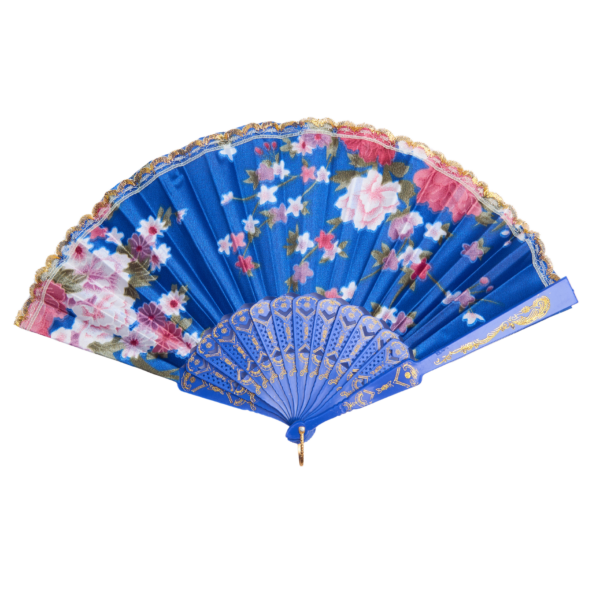 Beautiful Traditional Japanese Flower Hand Fan – Blue