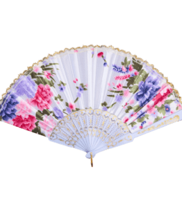 Beautiful Traditional Japanese Flower Hand Fan – White