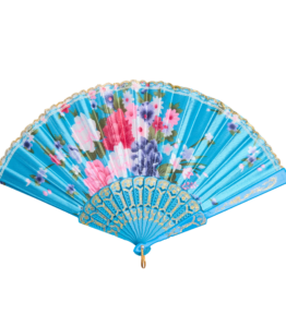 Beautiful Traditional Japanese Flower Hand Fan – Light Blue
