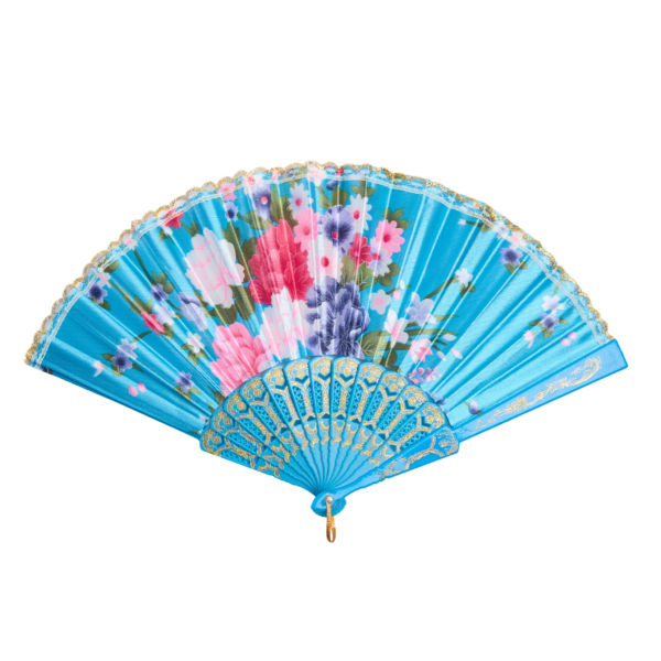 Beautiful Traditional Japanese Flower Hand Fan – Light Blue