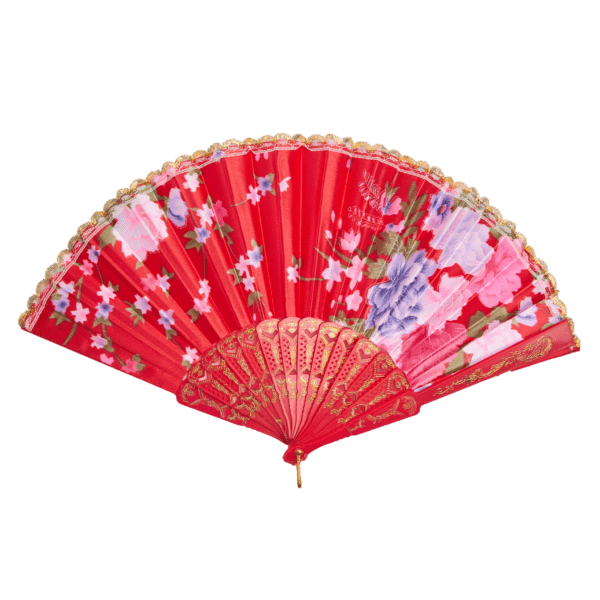 Beautiful Traditional Japanese Flower Hand Fan – Red