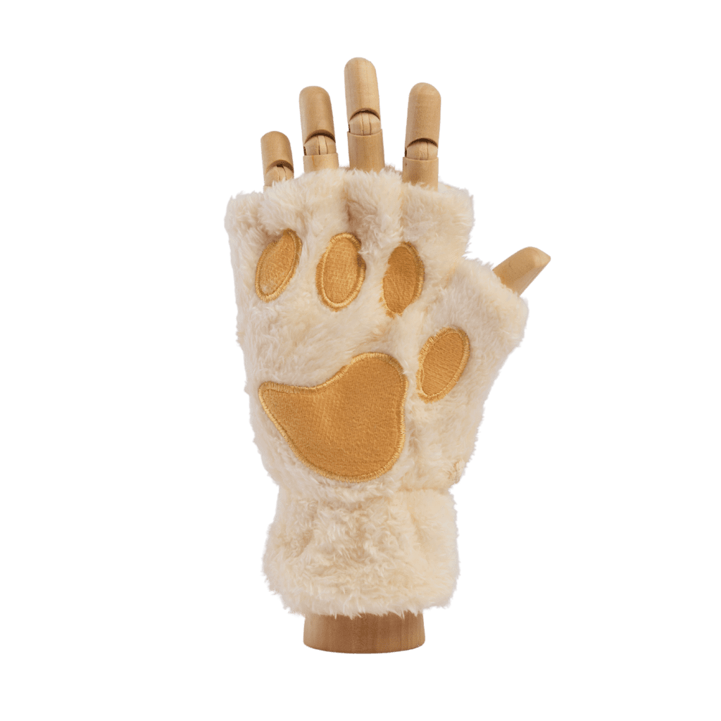 Paw Fingerless Gloves - White/Carmel - Cybershop Australia