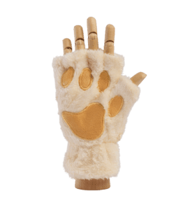 Paw Fingerless Gloves - White/Carmel