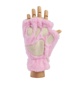 Paw Fingerless Gloves - Pink/White