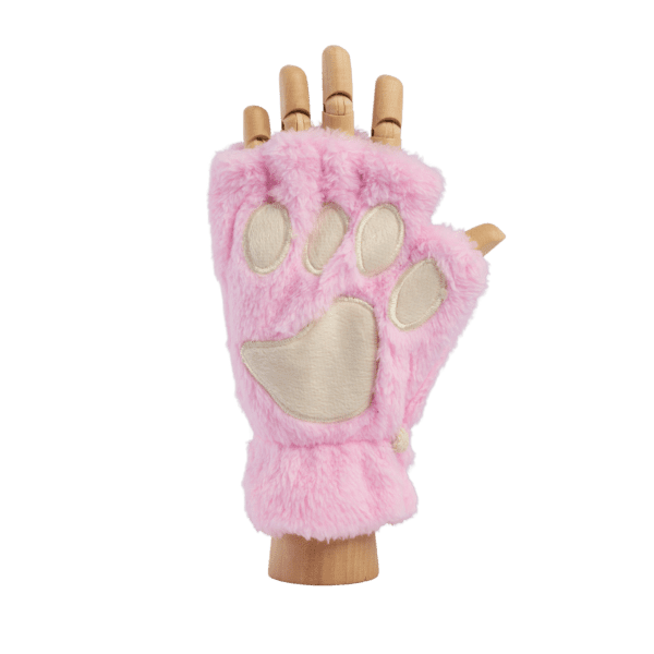 Paw Fingerless Gloves - Pink/White