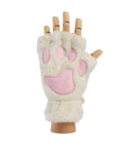 Paw Fingerless Gloves - White / Pink
