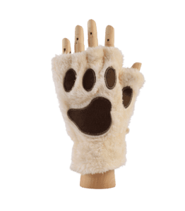 Paw Fingerless Gloves - White/Brown