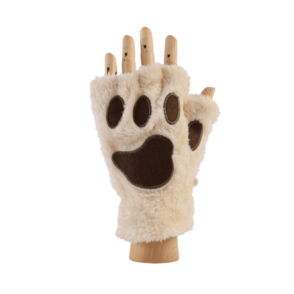 Paw Fingerless Gloves - White/Brown