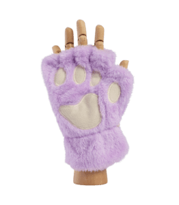 Paw Fingerless Gloves - Purple/White