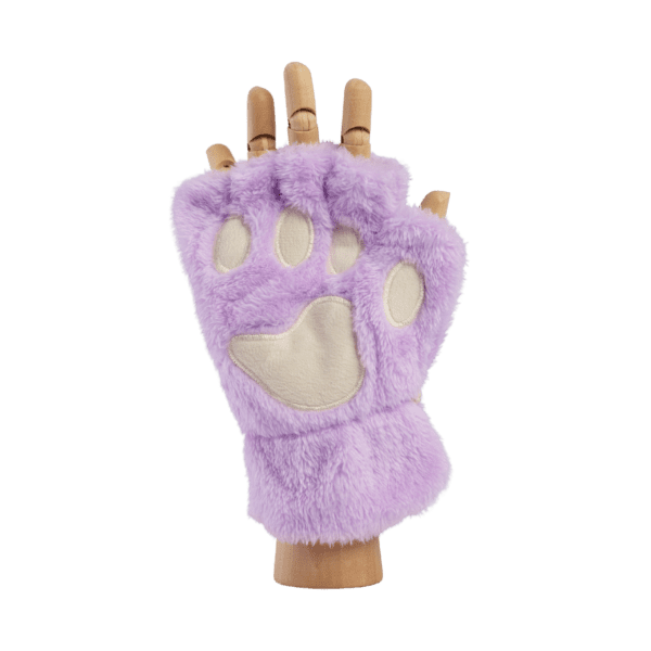 Paw Fingerless Gloves - Purple/White