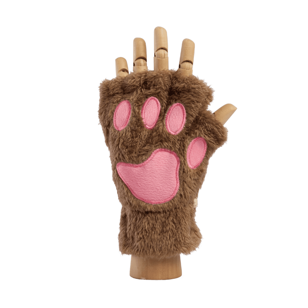 Paw Fingerless Gloves - Brown/Pink - Cybershop Australia