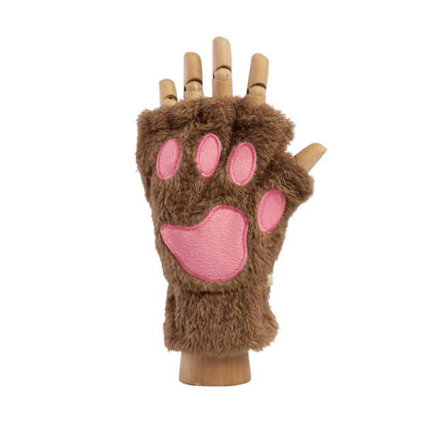 Paw Fingerless Gloves - Brown/Pink