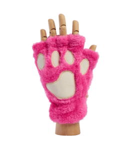 Paw Fingerless Gloves - Hot Pink/White