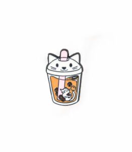 Pink Bubble Tea Cat Enamel Pin