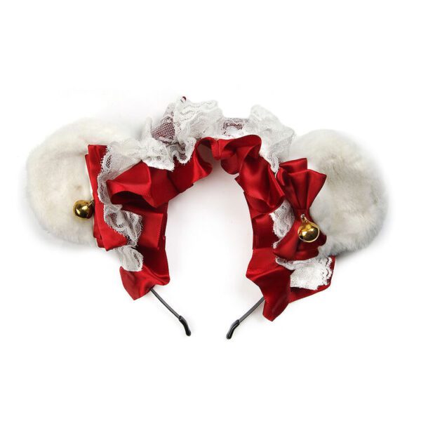 Teddy Bear Ears Headband - White/Red