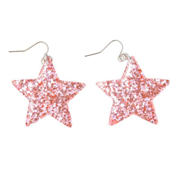 Earrings - Light Pink Glitter Stars