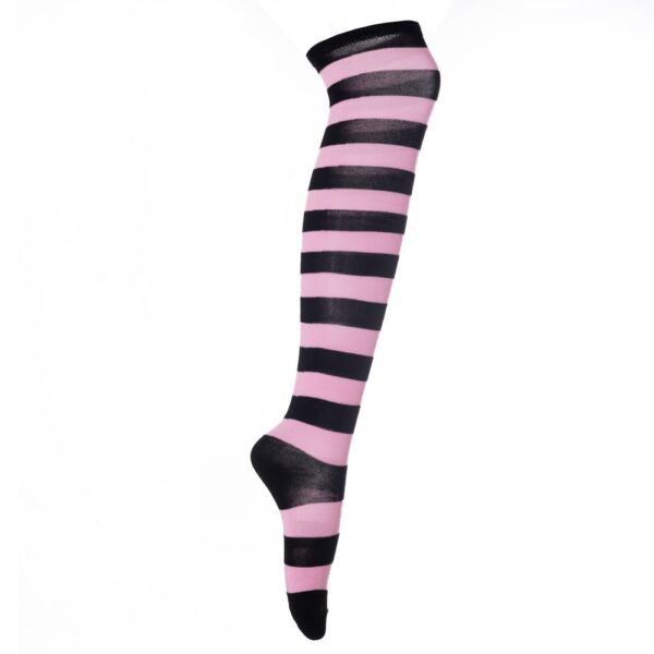 Pink And Black Stripe – Over the Knee Socks