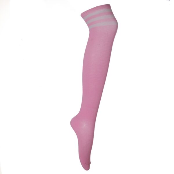 Pink Over The Knee Socks - 3 White Stripes
