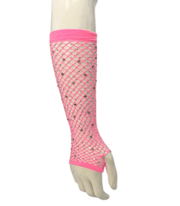 Diamanté Fishnet Gloves – Bright Baby Pink
