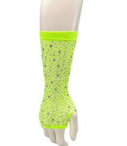 Diamanté Fishnet Gloves – Neon Green