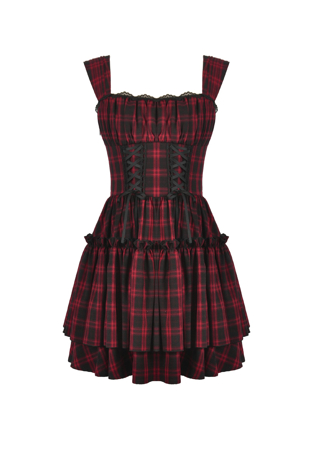 Dark In Love: Red Plaid Corset Lace-Up Mini Dress