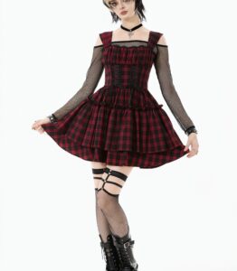 Dark In Love: Red Plaid Corset Lace-Up Mini Dress